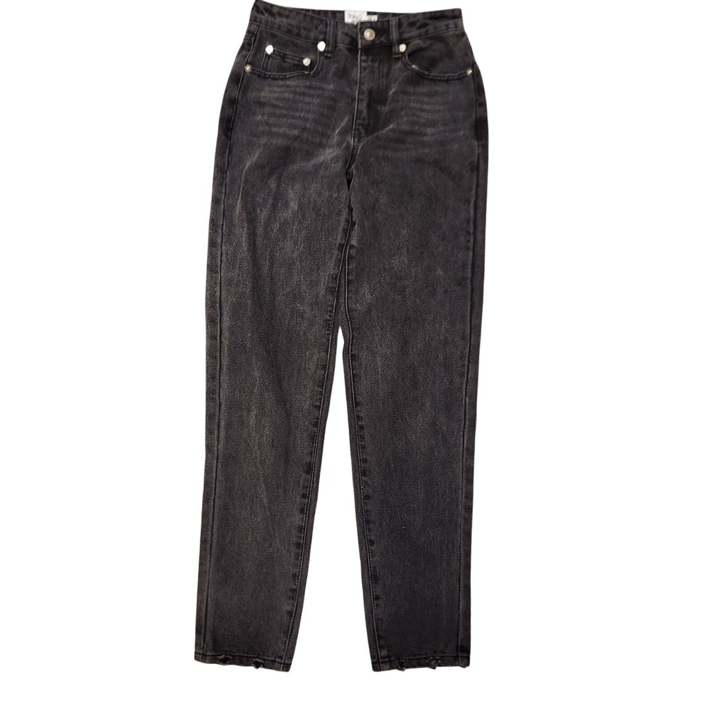 Princess Polly Mom Jeans Washed Black High Waist‎ Distressed Denim, Size 2